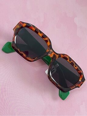 Free People Retro Square Tortoiseshell Sunglasses with Green Arms